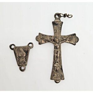 Old Vintage St Rita Rosary Pieces Center Medal and Crucifix